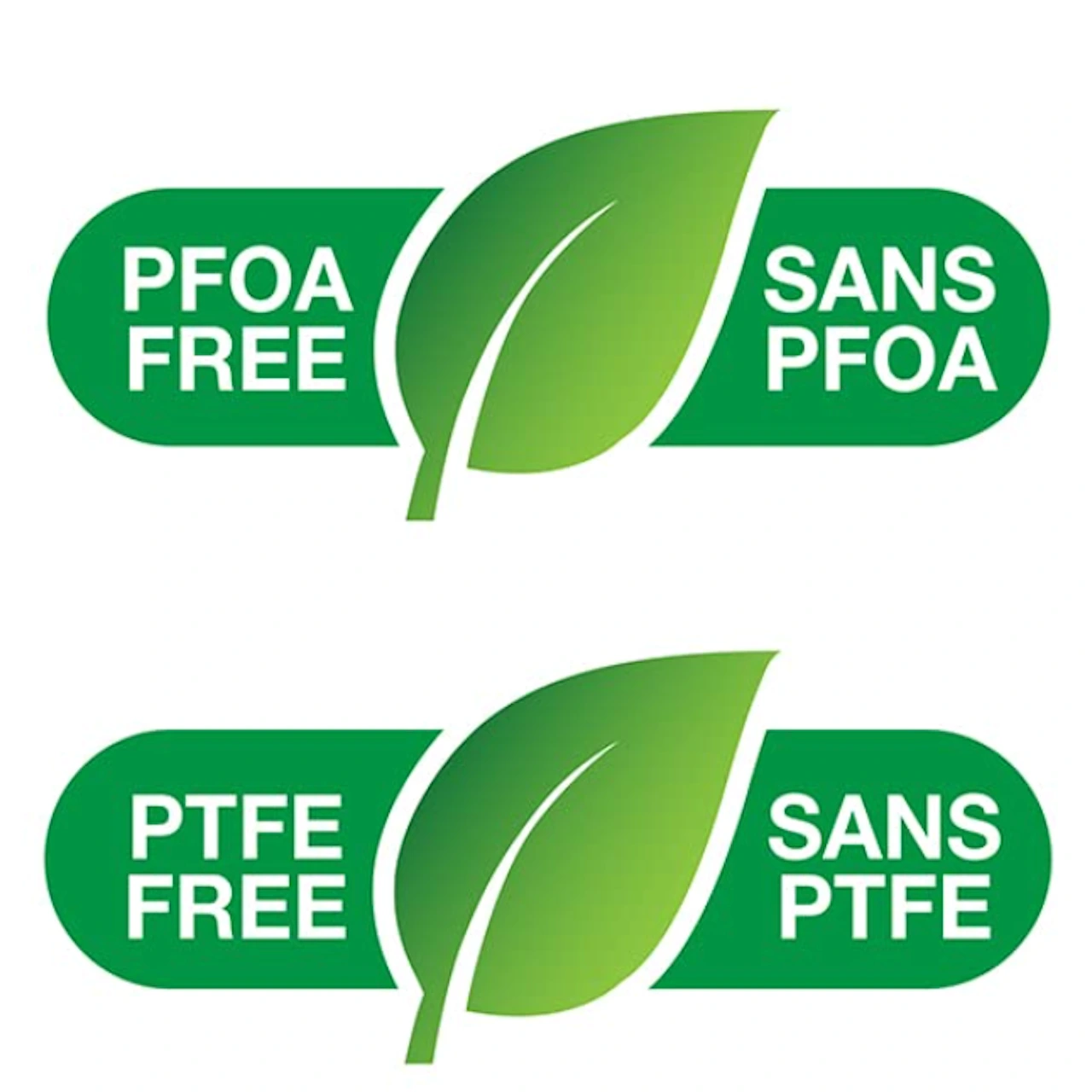 Etiqueta de certificación sin PFOA, PTFE y PFAS en packaging de sartén saludable